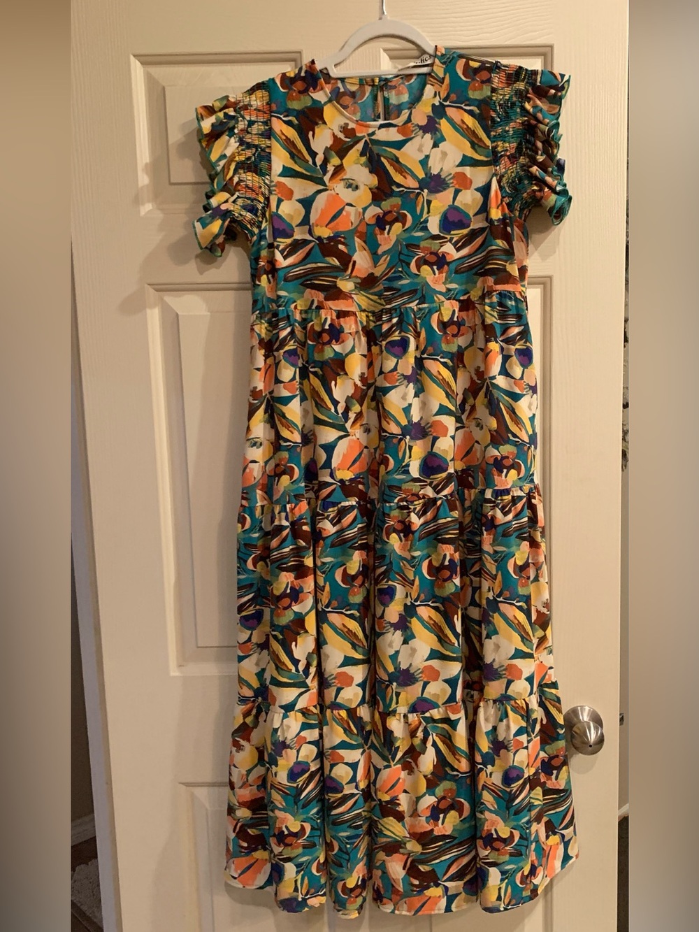 Floral Tiered Maxi Dress in Teal and Multi-Color